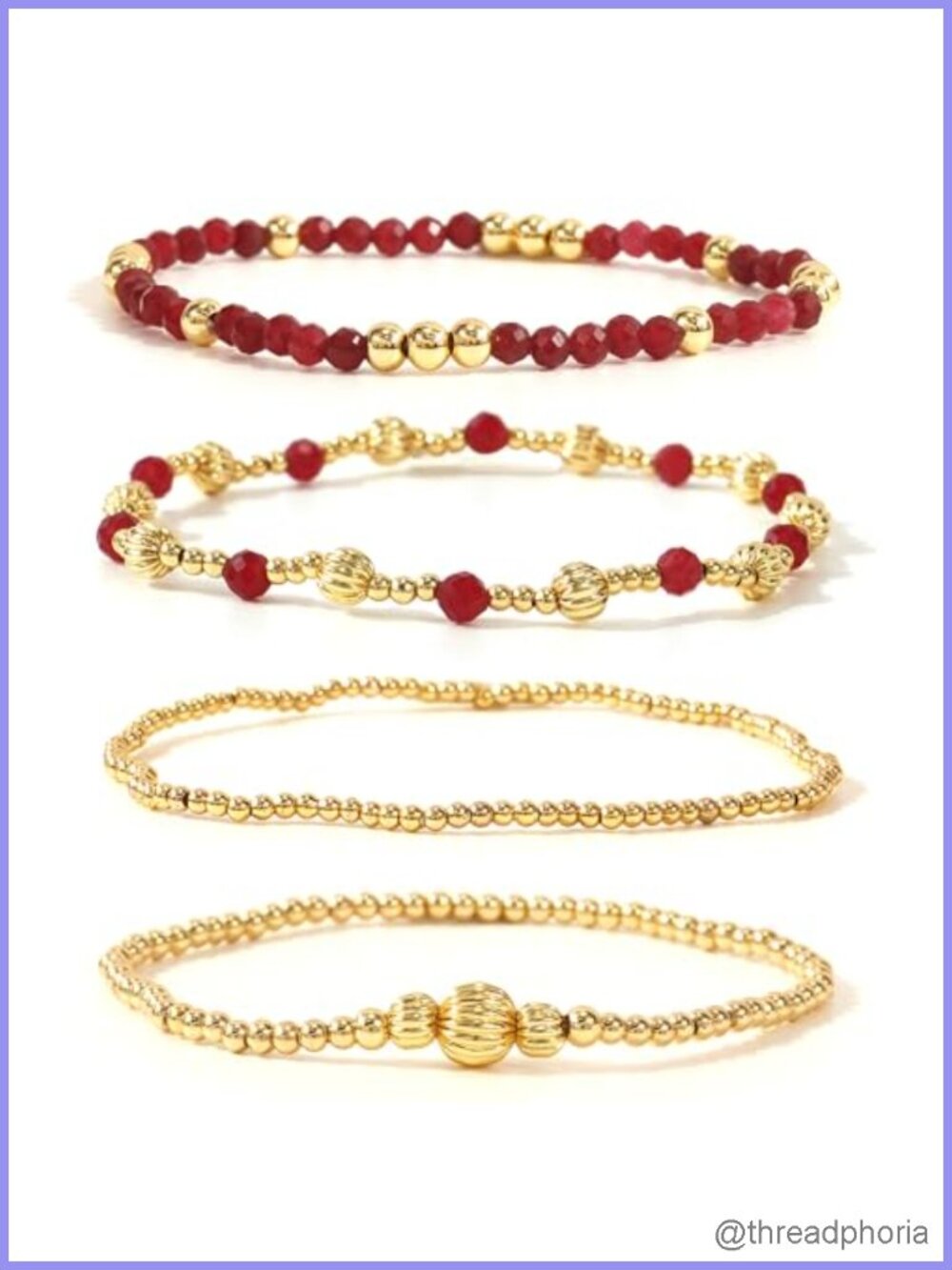 14K Gold Plated Stretch Beaded Bracelet Set for Women 4 Pcs Stackable Handmade